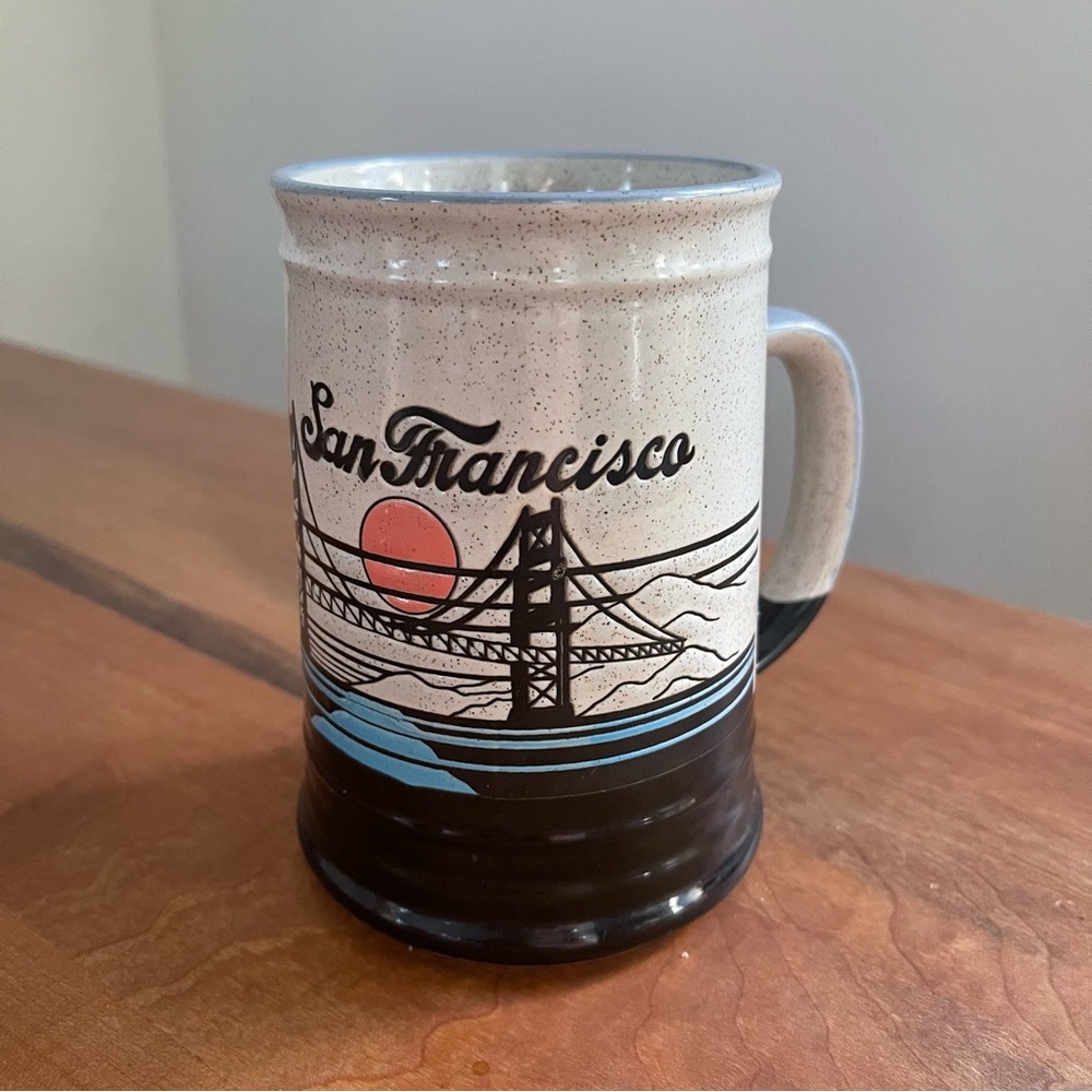 Vintage Speckled Large 5" Stoneware Mug San Francisco Golden Gate Monterey Japan